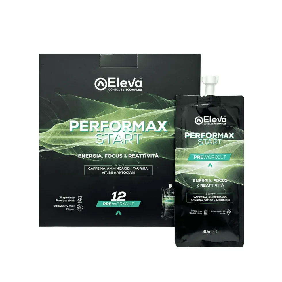 Eleva Performax Start - Integratore pre-allenamento per energia e resistenza, 12 shot da 30 ml
