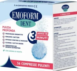 Emoform Dent - Dispositivo pulizia protesi dentali Polifarma per l'igiene quotidiana, 56 compresse