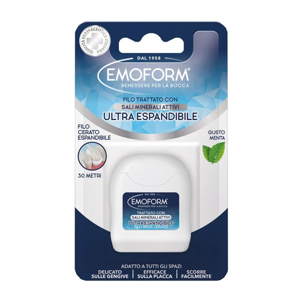 Emoform Filo Interdentale Cerato Ultraespandibile 30 Metri Gusto Menta, 1 Pezzo