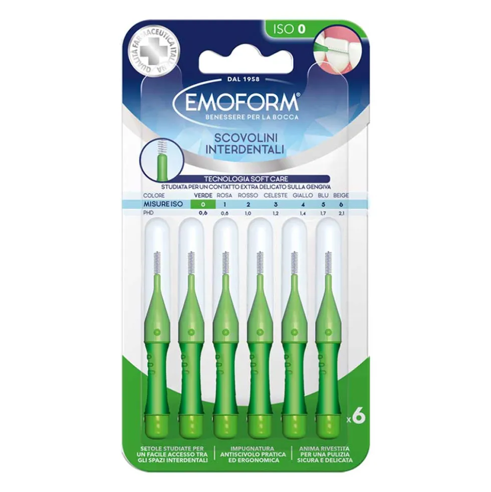 Emoform Scovolino Interdentale ISO 0 PhD 0.6 Colore Verde, 6 Pezzi