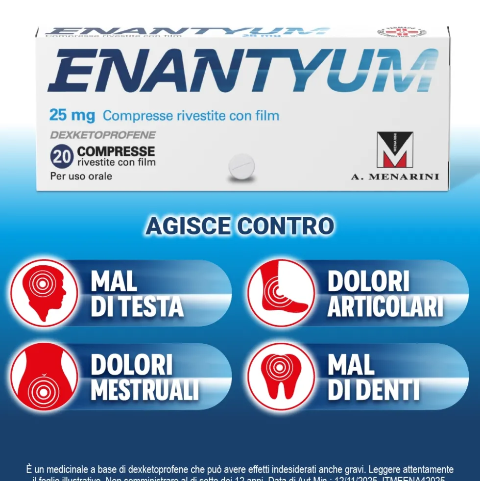Enantyum 25 mg - Antidolorifico al dexketoprofene per i dolori acuti, 20 compresse rivestite