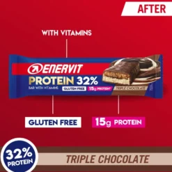 Enervit Protein 32% al triplo cioccolato - Barretta proteica per la massa muscolare, 45 g