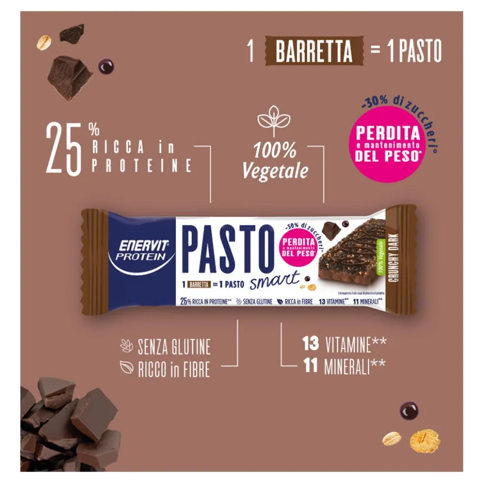 Enervit Protein Pasto Smart Croccante Fondente - Barretta sostitutiva del pasto per la linea, 55 g