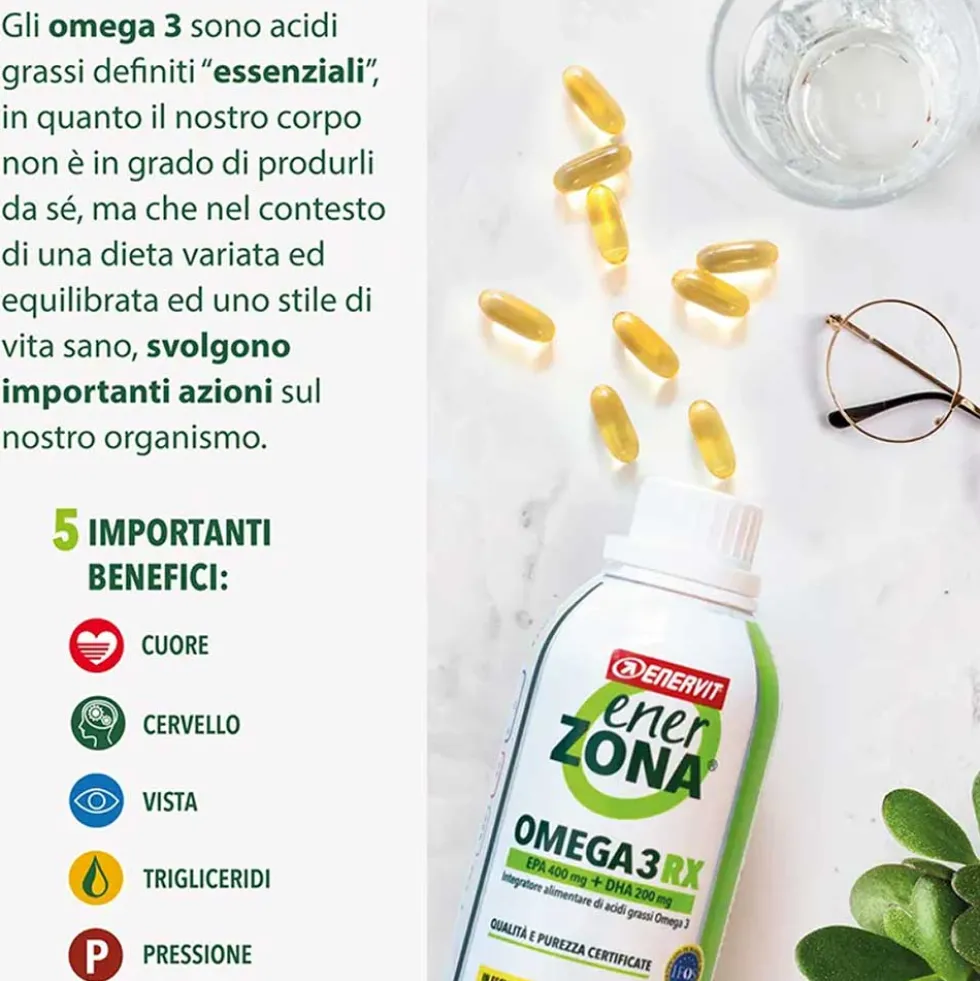 EnerZona Omega 3 RX Integratore di EPA e DHA, 180 Capsule x 0.5g