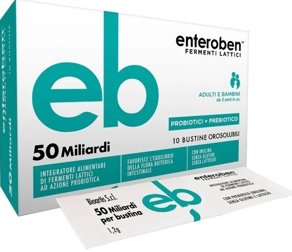 Enteroben 50 Miliardi - Integratore di fermenti lattici vivi, 10 bustine orosolubili