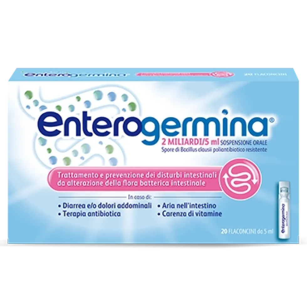 Enterogermina 2 Miliardi/5ml Sospensione Orale Ripristino Flora Microbica Intestinale, 20 Flaconcini