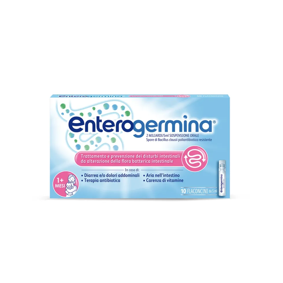 Enterogermina 2 Miliardi/5ml Sospensione Orale Ripristino Flora Microbica Intestinale, 10 Flaconcini