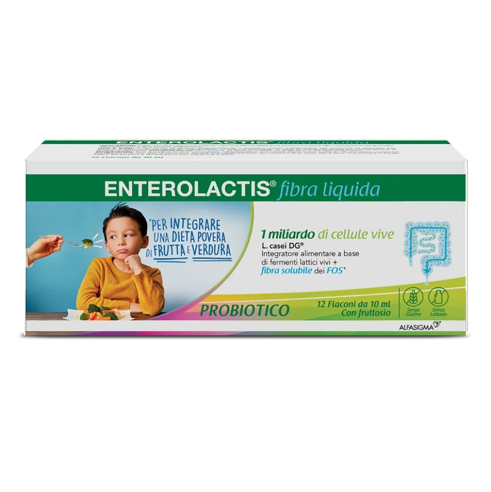 Enterolactis Fibra Liquida Integratore Fermenti Lattici, 12 Flaconcini