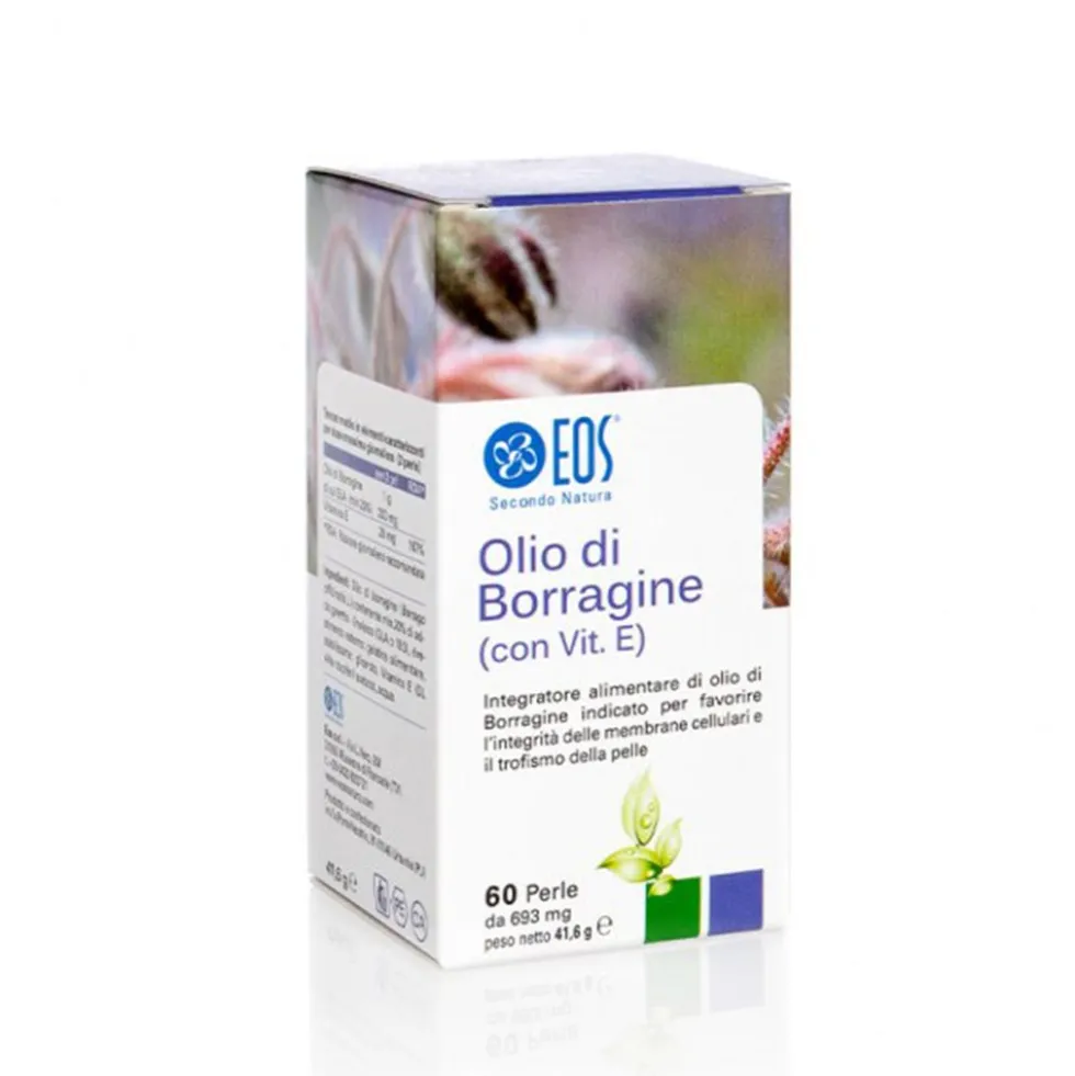 Eos Olio di Borragine con Vitamina E - Integratore per la pelle e le membrane cellulari, 60 perle