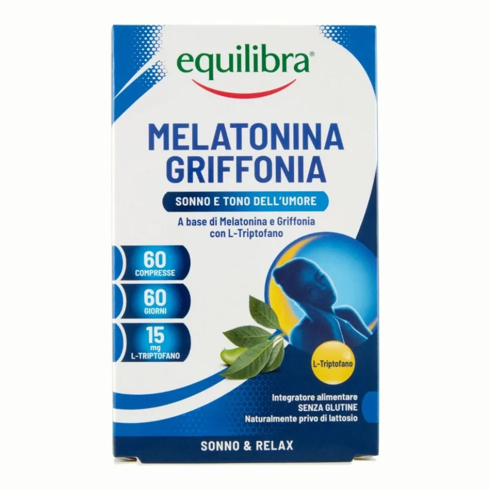 Equilibra Melatonina e Griffonia Integratore Sonno e Rilassamento, 60 Compresse