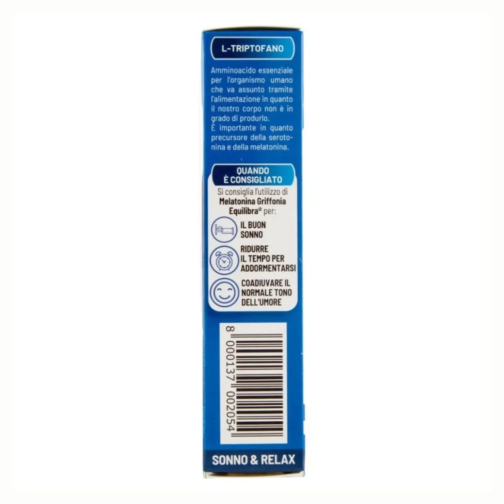 Equilibra Melatonina e Griffonia Integratore Sonno e Rilassamento, 60 Compresse