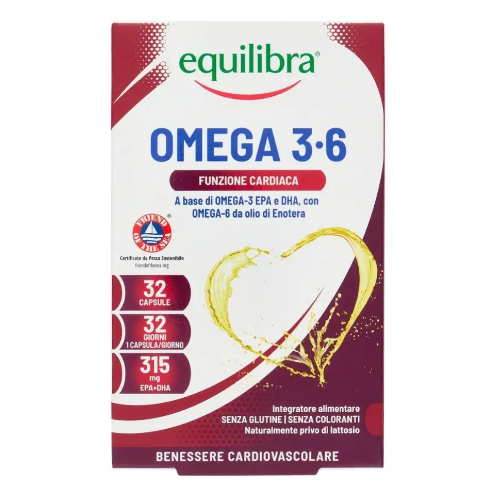 Equilibra Omega 3-6 Integratore Alimentare Funzione Cardiaca, 32 capusle