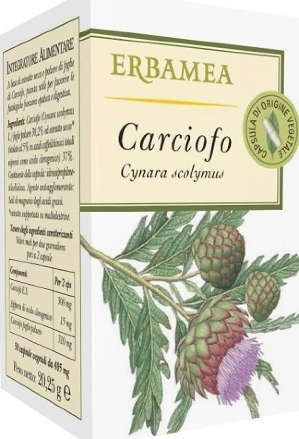 Erbamea Carciofo Integratore Funzione Epatica e Digestiva, 50 Opercoli