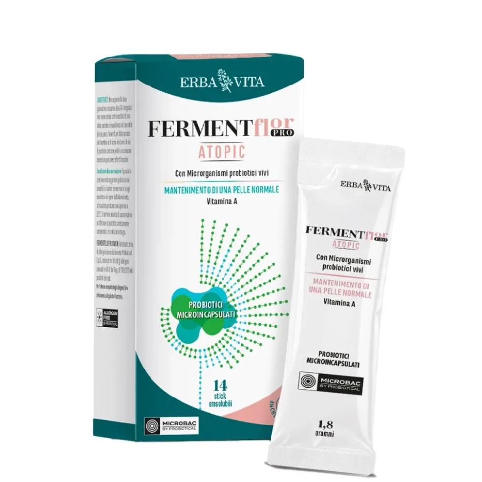 Erba Vita FermentFlor PRO - Atopic Integratore con Microrganismi Probiotici Vivi e Vitamina A per il Benessere Intestinale, 14 Stick Orosolubili