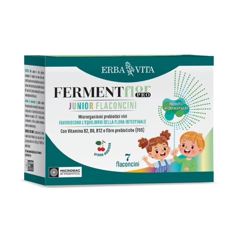 Erba Vita Ferment Flor Pro Junior Integratore Benessere Intestinale, 7 flaconcini