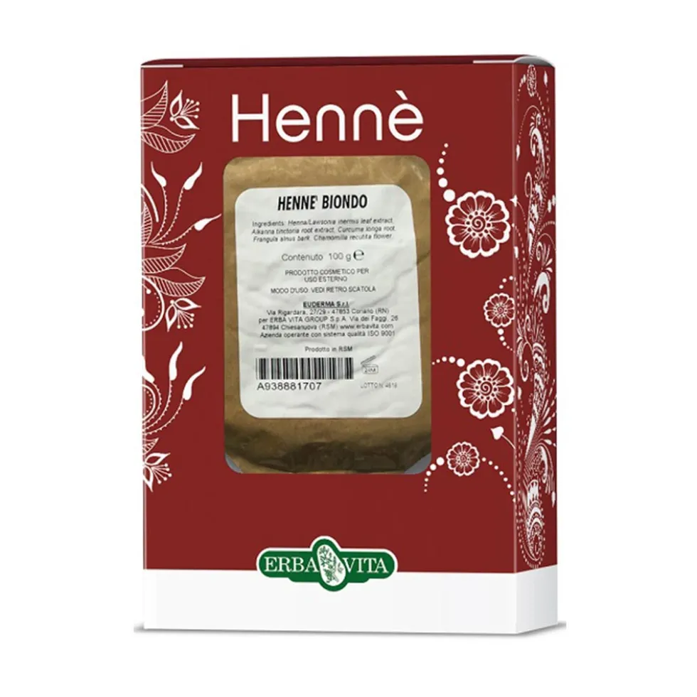 Erba Vita Hennè Biondo - Colorante in polvere per coprire e illuminare i capelli, 100 g
