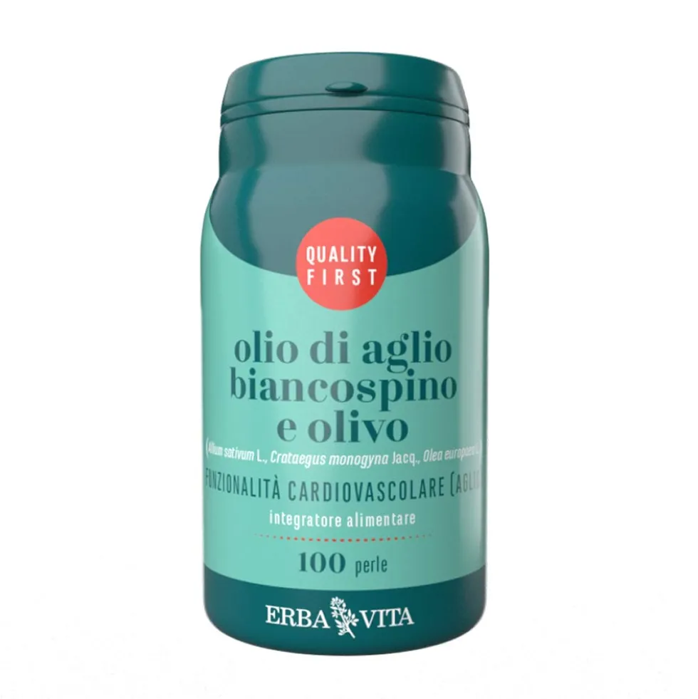 Erba Vita Olio di Aglio, Biancospino e Olivo - Integratore cardiovascolare, 100 perle
