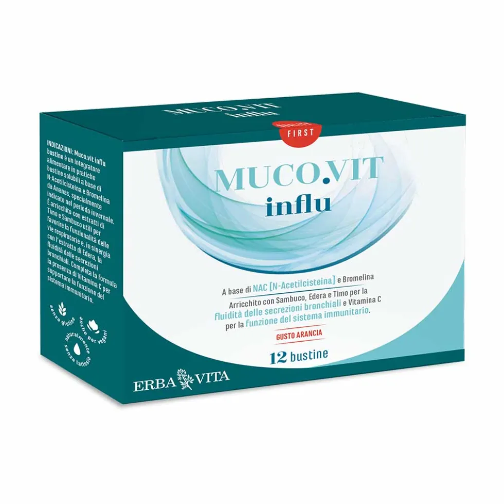 Erba Vita Respirando - Muco.Vit Influ Integratore Vie Respiratorie, 12 Bustine