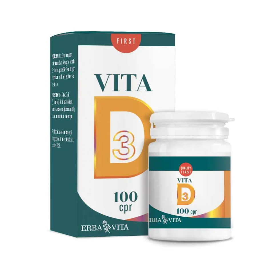 Erba Vita Vita D - Integratore di vitamina D3 per le ossa e le difese immunitarie, 100 compresse