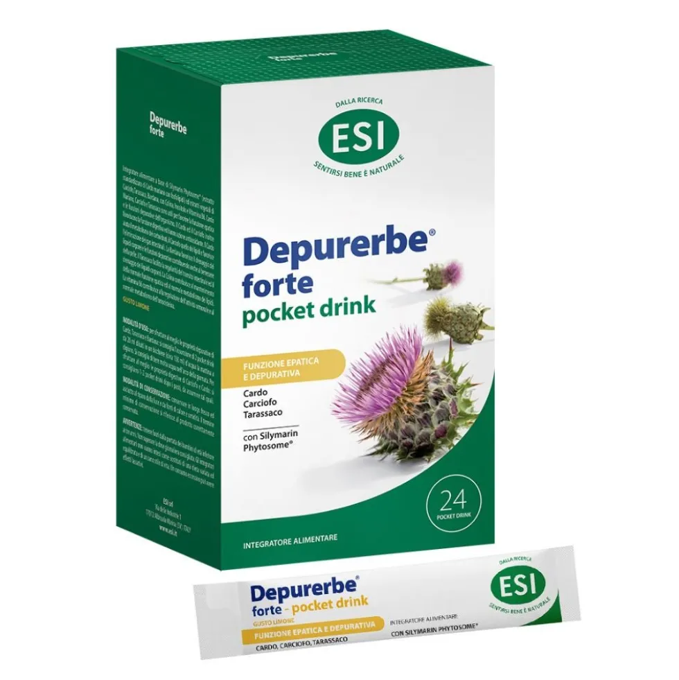 Esi Depurerbe Forte - Integratore depurativo per il benessere del fegato, 24 bustine da 20 ml