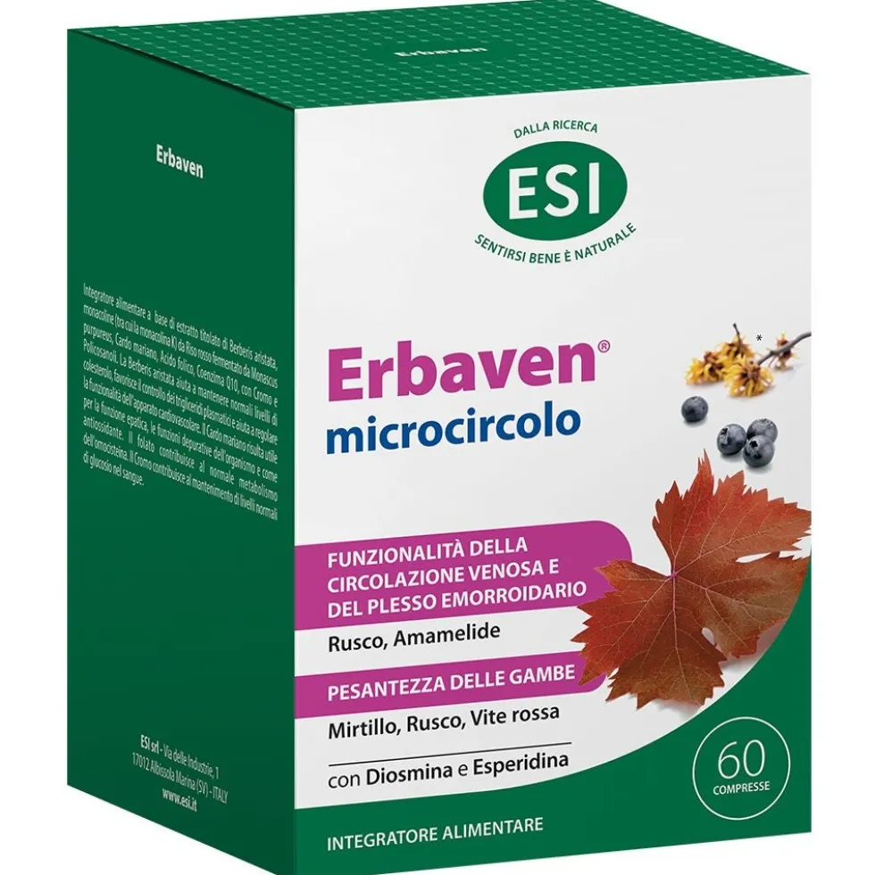 Esi Erbaven Microcircolo - Integratore per il microcircolo e la circolazione venosa, 60 compresse