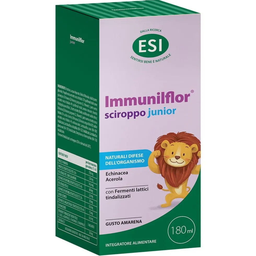 ESI Immunilflor Junior - Integratore in sciroppo per le difese immunitarie dei bambini, 180 ml