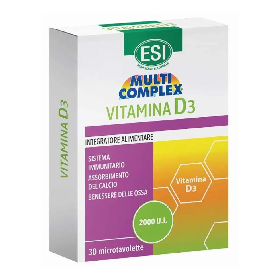 ESI Multicomplex Vitamina D3 2000 UI - Integratore per le difese e le ossa, 30 microtavolette