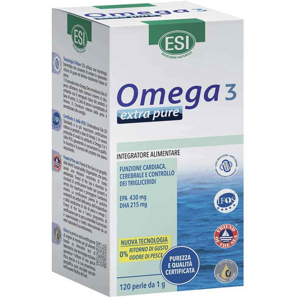 ESI Omega 3 - Extra Pure Integratore Naturale Omega 3 e Vitamina E, 180 Perle