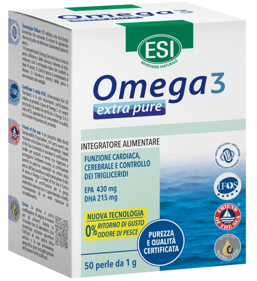 ESI Omega 3 - Extra Pure Integratore Naturale Omega 3 e Vitamina E, 50 Perle