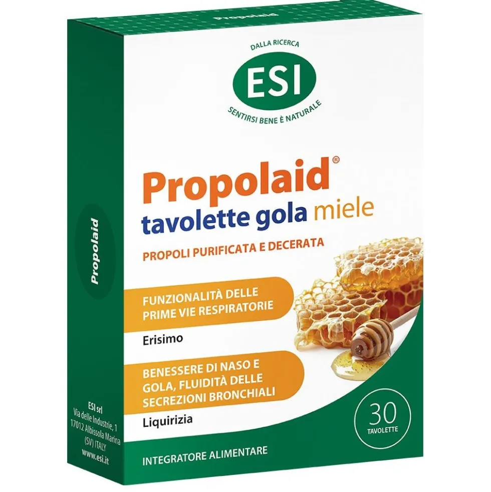 ESI Propolaid Tavolette alla Propoli per Naso e Gola Gusto Miele, 30Tavolette