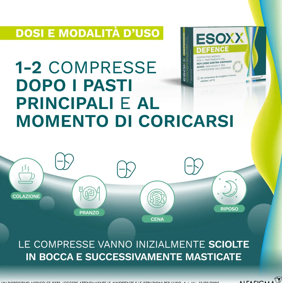 EsoXX Defence Dispositivo Medico per Reflusso Gastro-Esofageo, 30 Compresse