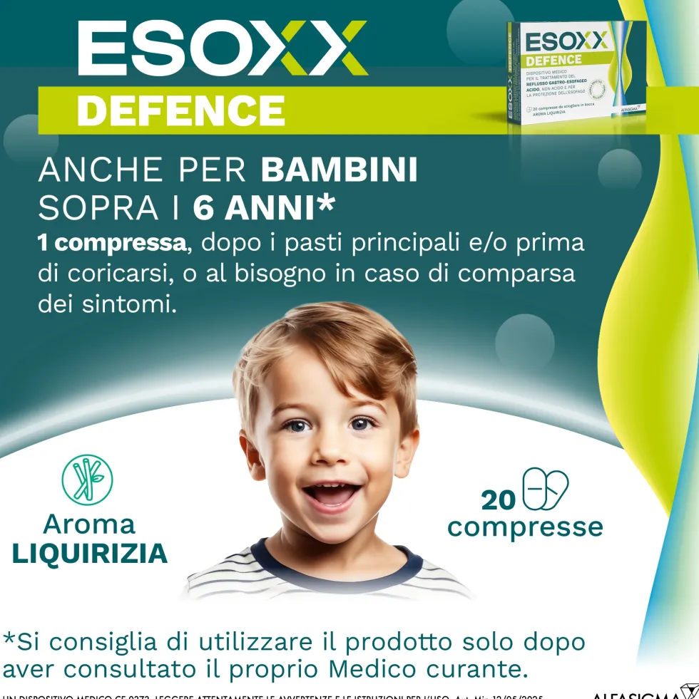EsoXX Defence Dispositivo Medico per Reflusso Gastro-Esofageo, 20 Compresse