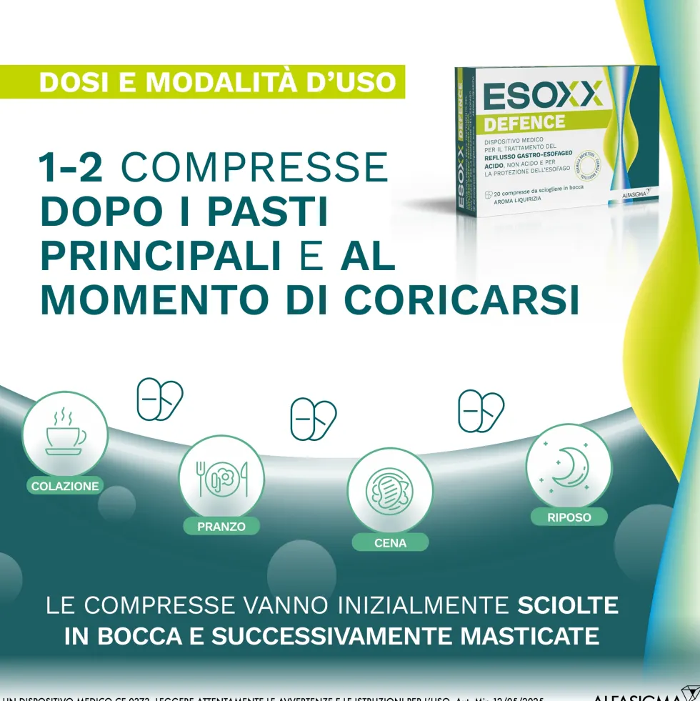 EsoXX Defence Dispositivo Medico per Reflusso Gastro-Esofageo, 20 Compresse