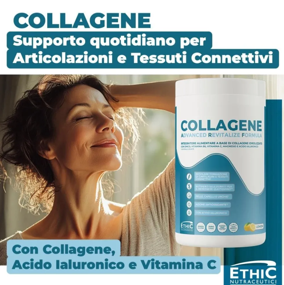 EthicSport Collagene ARF Integratore con Zinco Magnesio Acido Ialuronico Vitamina B6 e C, 400g