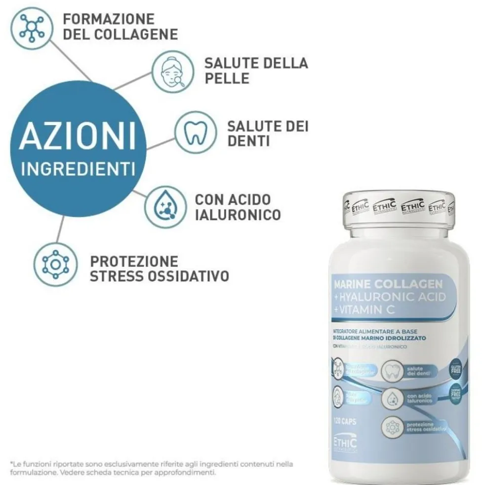 EthicSport Collagene Marino - Integratore alimentare per la pelle e le articolazioni, 120 capsule