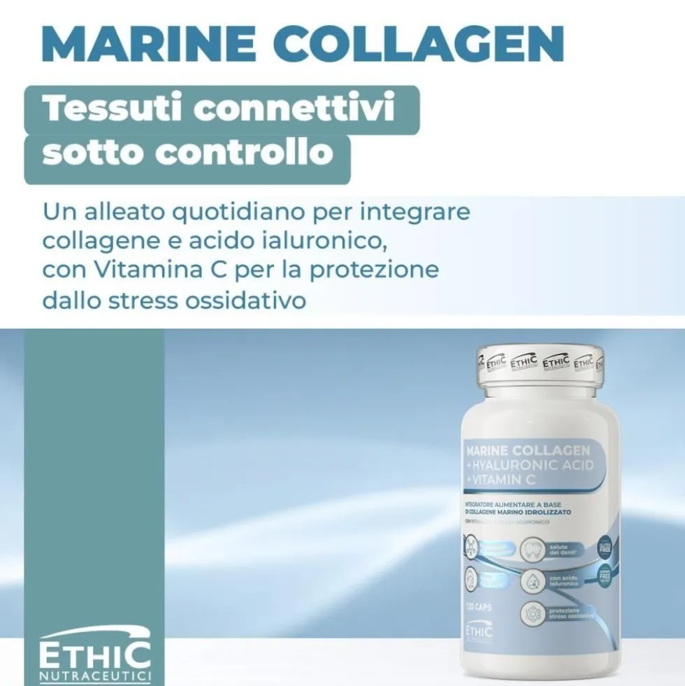 EthicSport Collagene Marino - Integratore alimentare per la pelle e le articolazioni, 120 capsule