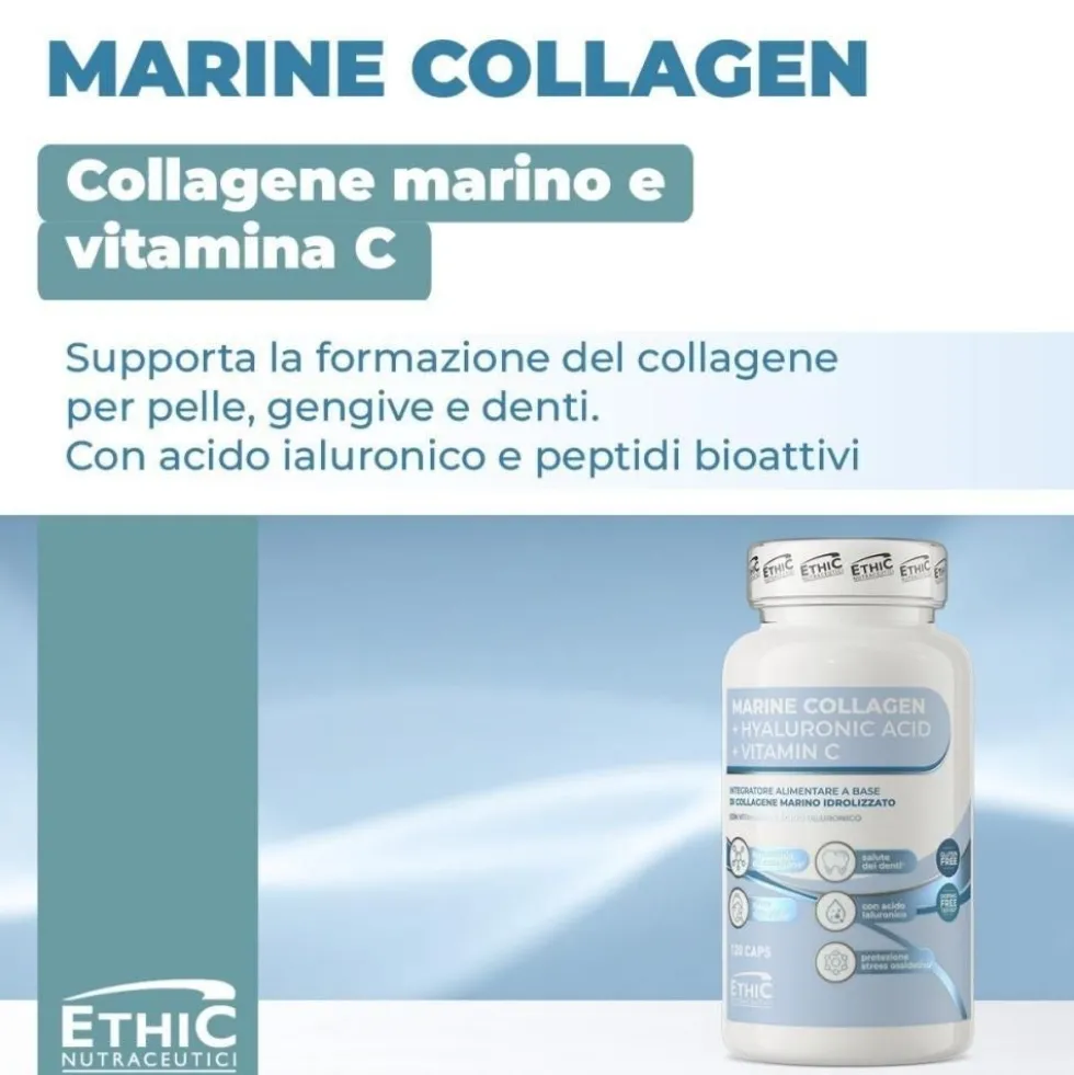 EthicSport Collagene Marino - Integratore alimentare per la pelle e le articolazioni, 120 capsule