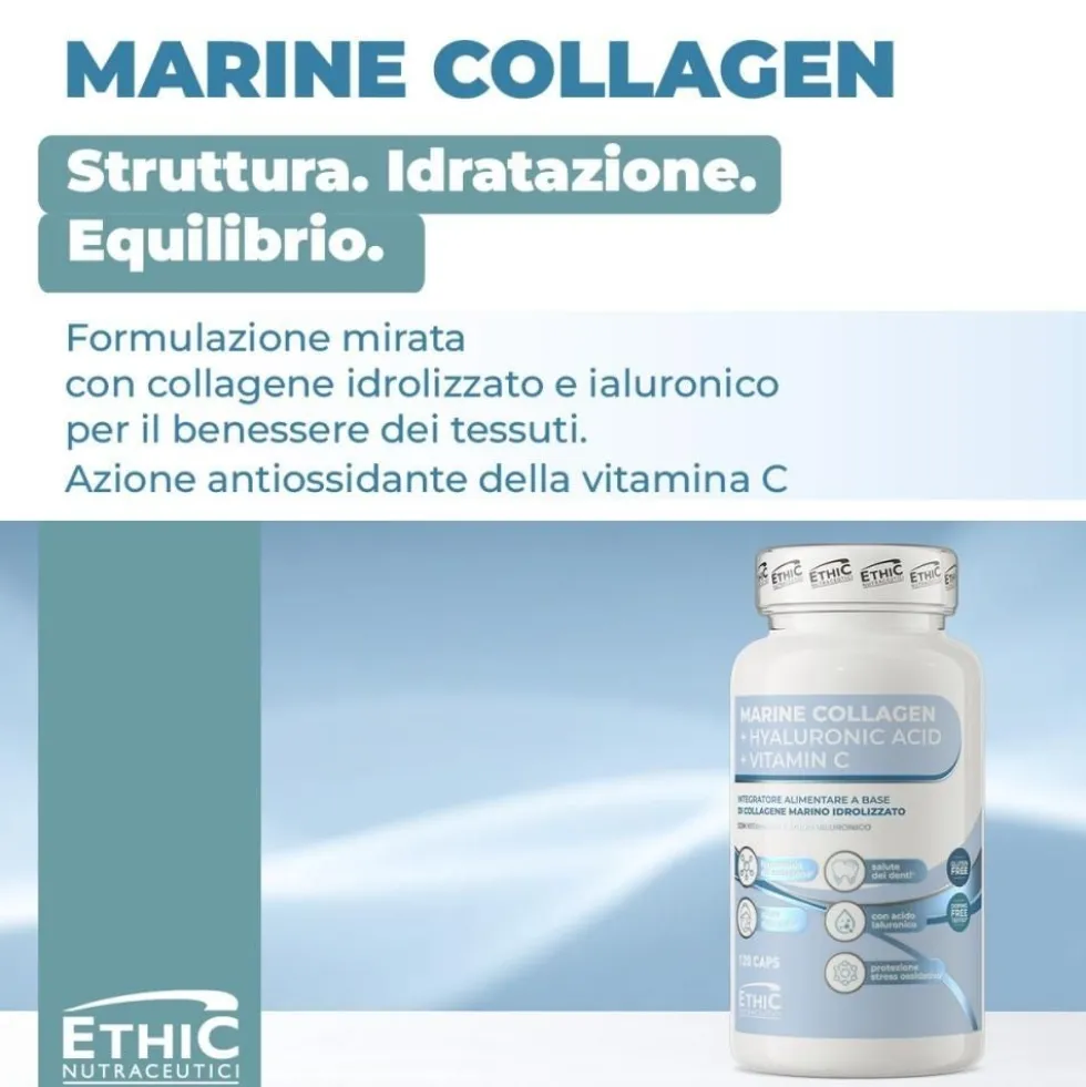 EthicSport Collagene Marino - Integratore alimentare per la pelle e le articolazioni, 120 capsule