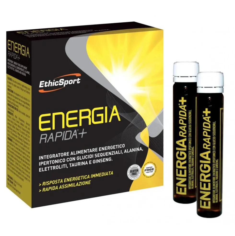EthicSport Energia Rapida+ - Integratore energetico per il recupero rapido, 10 flaconcini da 25 ml