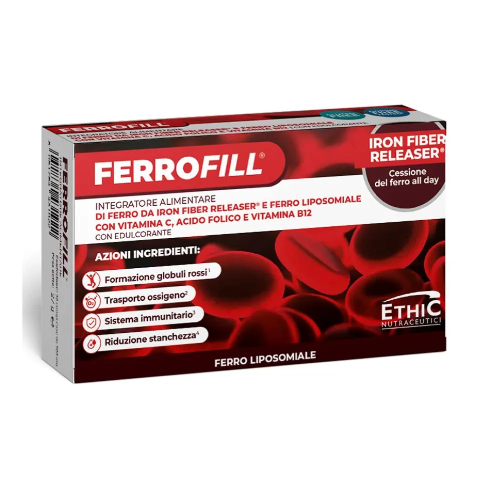 EthicSport Ferrofill - Integratore di ferro per la carenza e l'affaticamento, 30 compresse