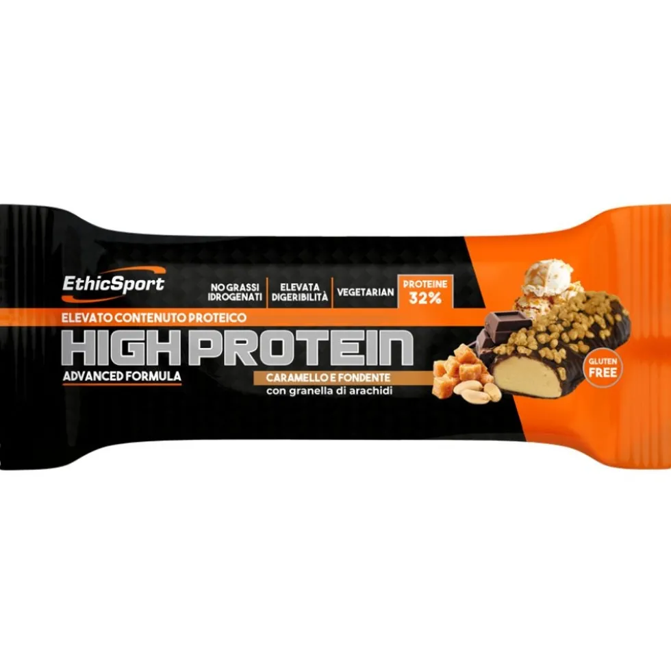 EthicSport High Protein - Barretta proteica al caramello e fondente per il supporto muscolare, 45 g