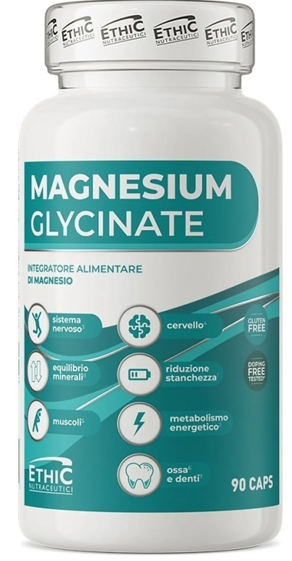 EthicSport Magnesium Glycinate Integratore di magnesio per l'energia e i muscoli, 90 capsule