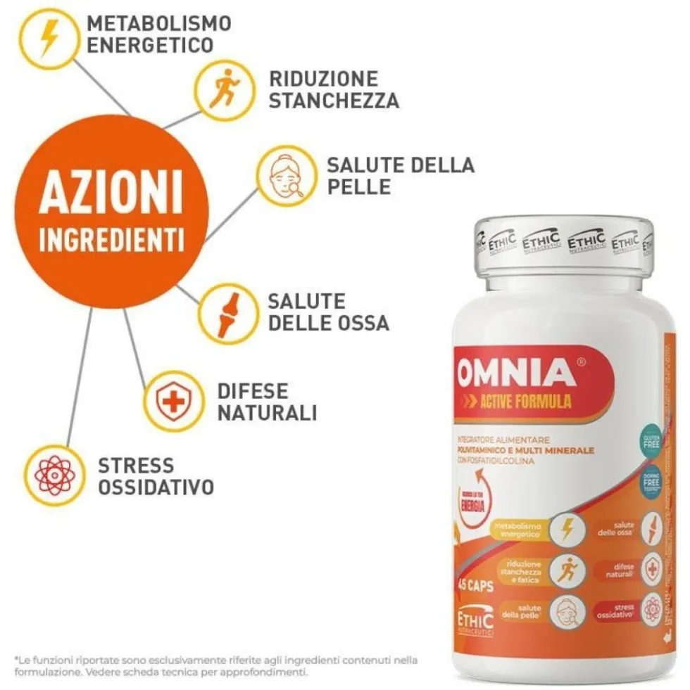 EthicSport Omnia Active Formula Integratore Polivitaminico e Multiminerale con Fosfatidilcolina, 45 Capsule