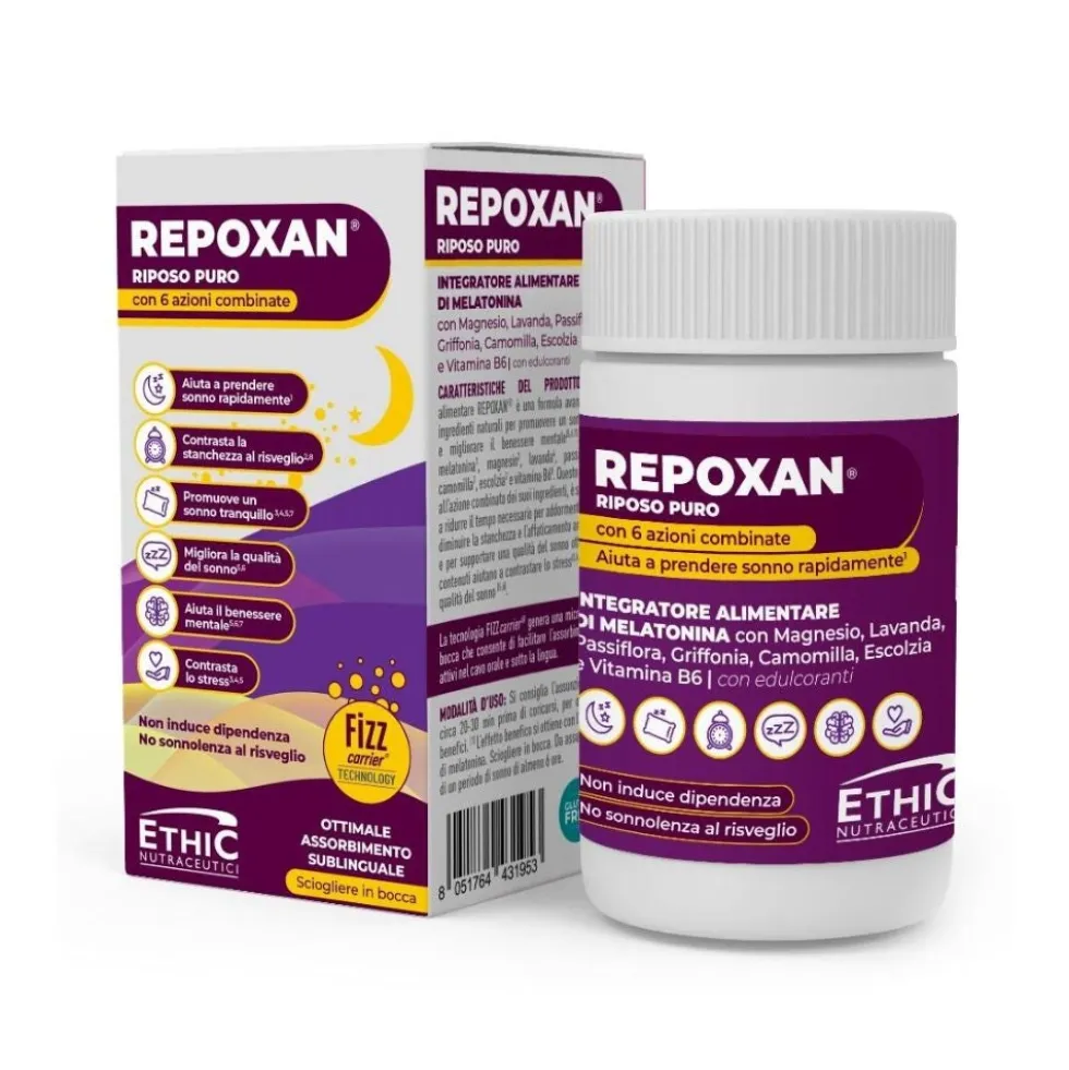 EthicSport Repoxan Riposo Puro - Integratore di melatonina per il sonno, 30 compresse