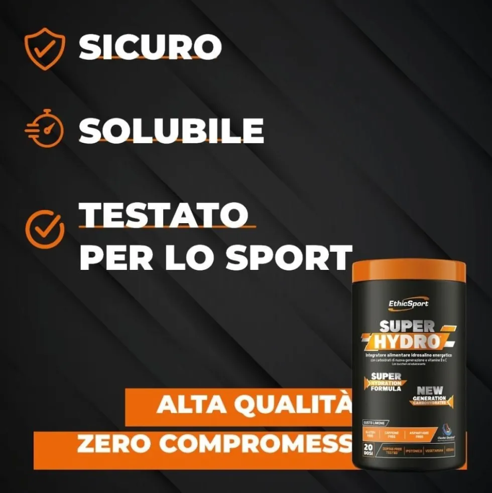 EthicSport Super Hydro Integratore Idrosalino Energetico Con Carboidrati e Vitamine B e C Gusto Apple Grapefruit, 500g