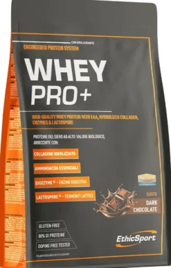Ethicsport Whey Pro+ Integratore proteico in polvere per la massa muscolare gusto cioccolato fondente, 700 g