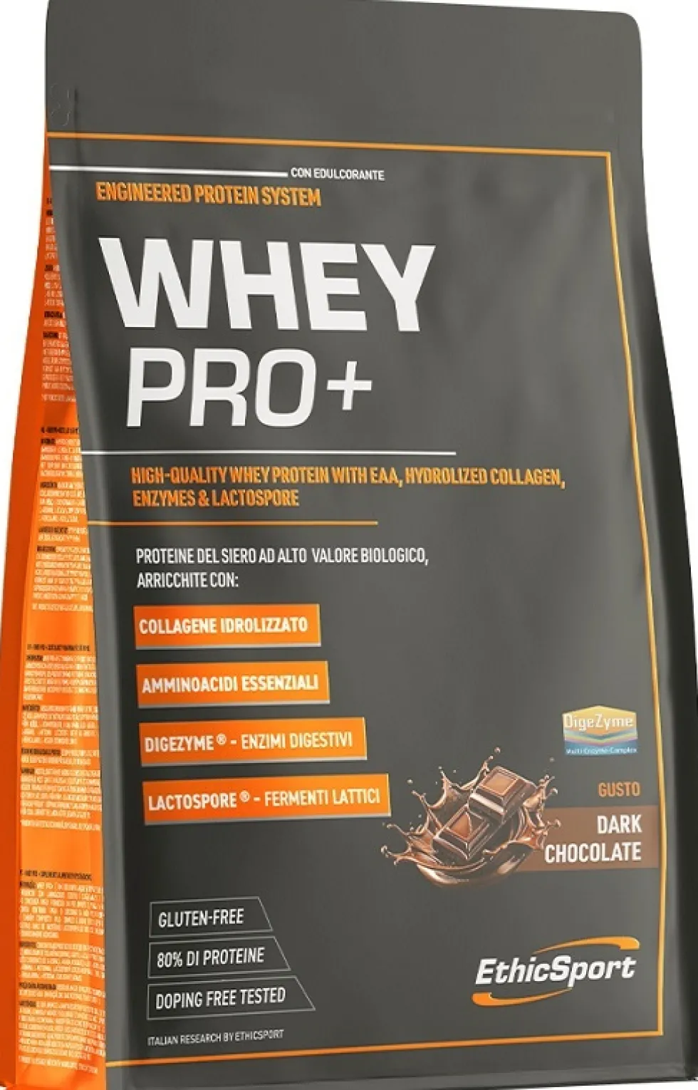 Ethicsport Whey Pro+ Integratore proteico in polvere per la massa muscolare gusto cioccolato fondente, 700 g