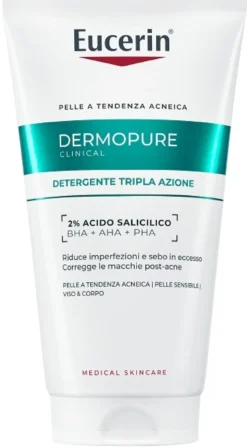 Eucerin Dermopure Clinical - Gel Detergente Tripla Azione per Pelle Grassa a Tendenza Acneica Sensibile, 150ml