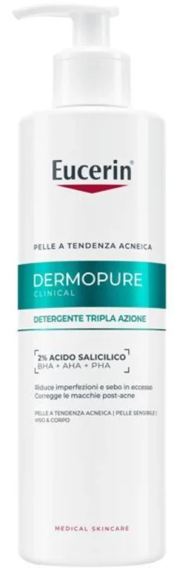 Eucerin Dermopure Clinical - Gel Detergente Tripla Azione per Pelle Grassa a Tendenza Acneica Sensibile, 400ml