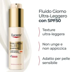 Eucerin Hyaluron-Filler +Elasticity SPF50 Fluido da giorno ultra leggero per le macchie, 50 ml